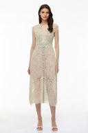 Nanna Green Floral Applique V - Neck Midi Dress - Aura Muse