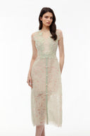 Nanna Green Floral Applique V - Neck Midi Dress - Aura Muse