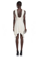 Narcissa Ivory Asymmetrical Ruched Mini Dress - Aura Muse
