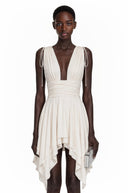 Narcissa Ivory Asymmetrical Ruched Mini Dress - Aura Muse