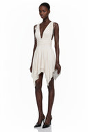 Narcissa Ivory Asymmetrical Ruched Mini Dress - Aura Muse