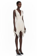 Narcissa Ivory Asymmetrical Ruched Mini Dress - Aura Muse