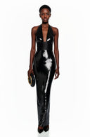 Narcisse Black Plunge Neck Halterneck Sequin Maxi Dress - Aura Muse