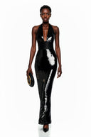 Narcisse Black Plunge Neck Halterneck Sequin Maxi Dress - Aura Muse