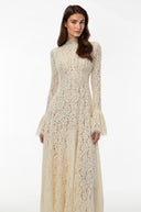 Nellie White Mock Neck Floral Lace Maxi Dress - Aura Muse