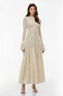 Nellie White Mock Neck Floral Lace Maxi Dress - Aura Muse