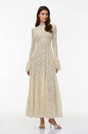 Nellie White Mock Neck Floral Lace Maxi Dress - Aura Muse
