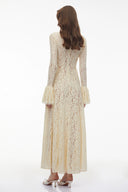 Nellie White Mock Neck Floral Lace Maxi Dress - Aura Muse