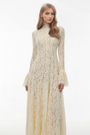 Nerida White Mock Neck Floral Lace Maxi Dress - Aura Muse