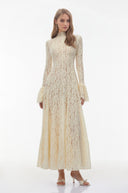 Nerida White Mock Neck Floral Lace Maxi Dress - Aura Muse