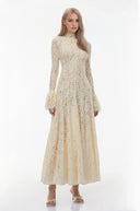 Nerida White Mock Neck Floral Lace Maxi Dress - Aura Muse