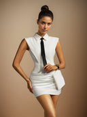 Nikita Folded Collar Bow Mini Dress - Aura Muse
