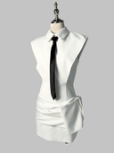 Nikita Folded Collar Bow Mini Dress - Aura Muse