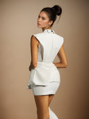 Nikita Folded Collar Bow Mini Dress - Aura Muse
