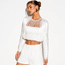 Ninette White Fringe Crop Top - Aura Muse