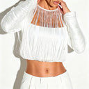 Ninette White Fringe Crop Top - Aura Muse