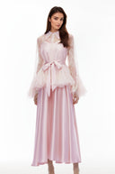 Norma Pink Semi-Sheer Blouse & Dress Set - Aura Muse