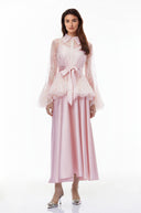Norma Pink Semi-Sheer Blouse & Dress Set - Aura Muse