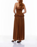 Núria Brown Ruched Maxi Dress with Braid Detail - Aura Muse