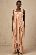 Octavia Pink Chiffon Ruffle Halterneck Maxi Dress - Aura Muse