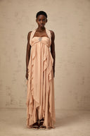 Octavia Pink Chiffon Ruffle Halterneck Maxi Dress - Aura Muse