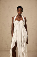 Octavia White Chiffon Ruffle Halterneck Maxi Dress - Aura Muse