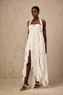 Octavia White Chiffon Ruffle Halterneck Maxi Dress - Aura Muse