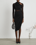 Odette semi - sheer Ruched Midi Dress - Aura Muse