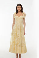 Odile Butter Yellow Sweetheart Floral Embroidered Maxi Dress - Aura Muse