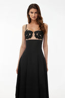 Oksana Black Floral Embroidered Maxi Dres - Aura Muse
