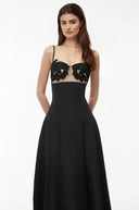 Oksana Black Floral Embroidered Maxi Dres - Aura Muse