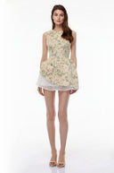 Olympe Green Sleeveless Floral Print Mini Dress - Aura Muse