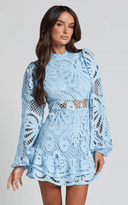 Ophelia Light Blue Ruffled Lace Cutout Mini Dress - Aura Muse