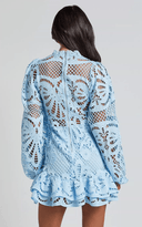 Ophelia Light Blue Ruffled Lace Cutout Mini Dress - Aura Muse
