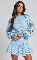 Ophelia Light Blue Ruffled Lace Cutout Mini Dress - Aura Muse