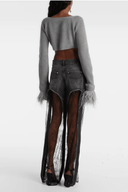 Ophélie Black Floral Lace Panel Jeans - Aura Muse