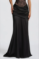 Oriol Black Lace Top & Ruched Skirt Set - Aura Muse