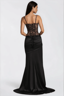 Oriol Black Lace Top & Ruched Skirt Set - Aura Muse