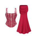 Oriol Red Lace Top & Ruched Skirt Set - Aura Muse