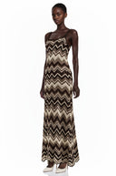 Orsola Brown Zigzag Weave Pointelle Knit Maxi Dress - Aura Muse