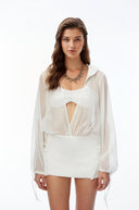 Ossie White Mini Dress with Ruffled Trim - Aura Muse