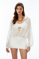 Ossie White Mini Dress with Ruffled Trim - Aura Muse