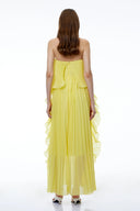 Otago Yellow Off Shoulder Ruffled Pleated Maxi Dress - Aura Muse
