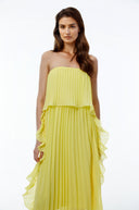 Otago Yellow Off Shoulder Ruffled Pleated Maxi Dress - Aura Muse