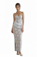 Ottavia White Floral Lace Corset Maxi Dress - Aura Muse