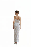 Ottavia White Floral Lace Corset Maxi Dress - Aura Muse