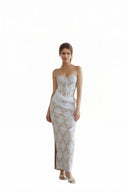 Ottavia White Floral Lace Corset Maxi Dress - Aura Muse
