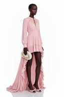 Ottilie Pink Ruffled Asymmetrical Maxi Dress - Aura Muse