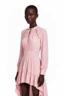 Ottilie Pink Ruffled Asymmetrical Maxi Dress - Aura Muse