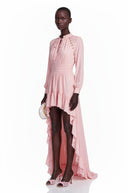 Ottilie Pink Ruffled Asymmetrical Maxi Dress - Aura Muse